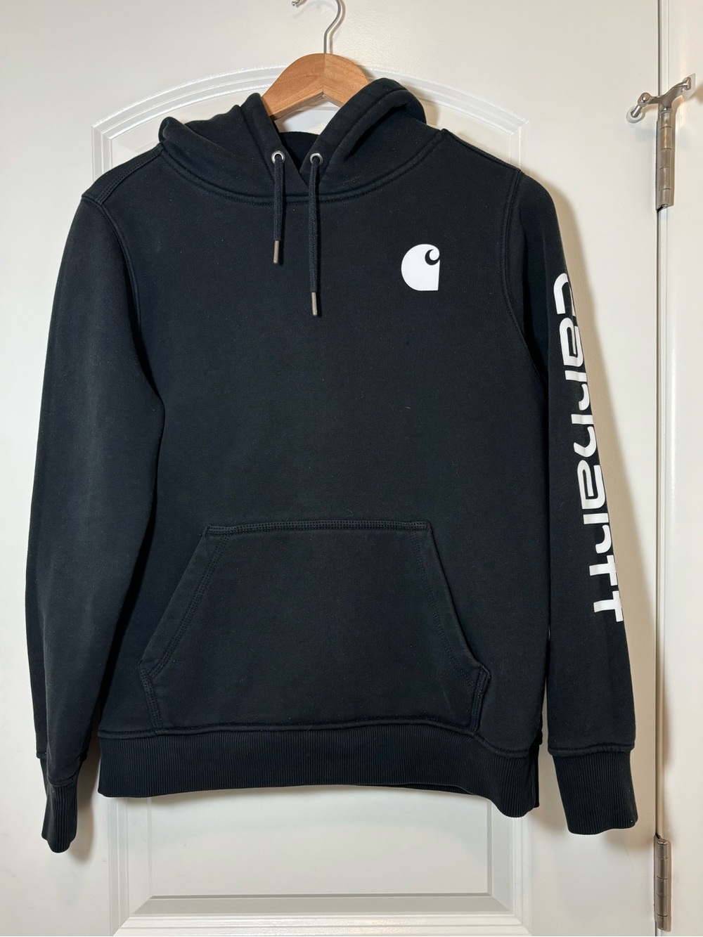 Carhartt Black Pullover Hoodie with White Logo Sleeve